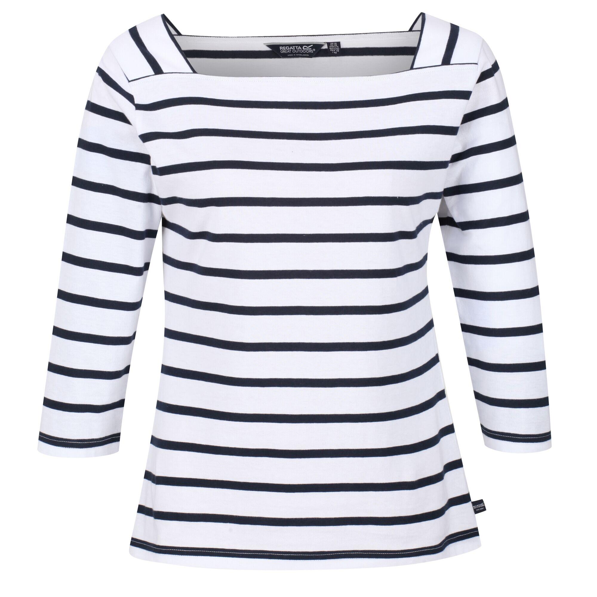 Womens/Ladies Polexia Stripe TShirt (White/Navy) 1/5