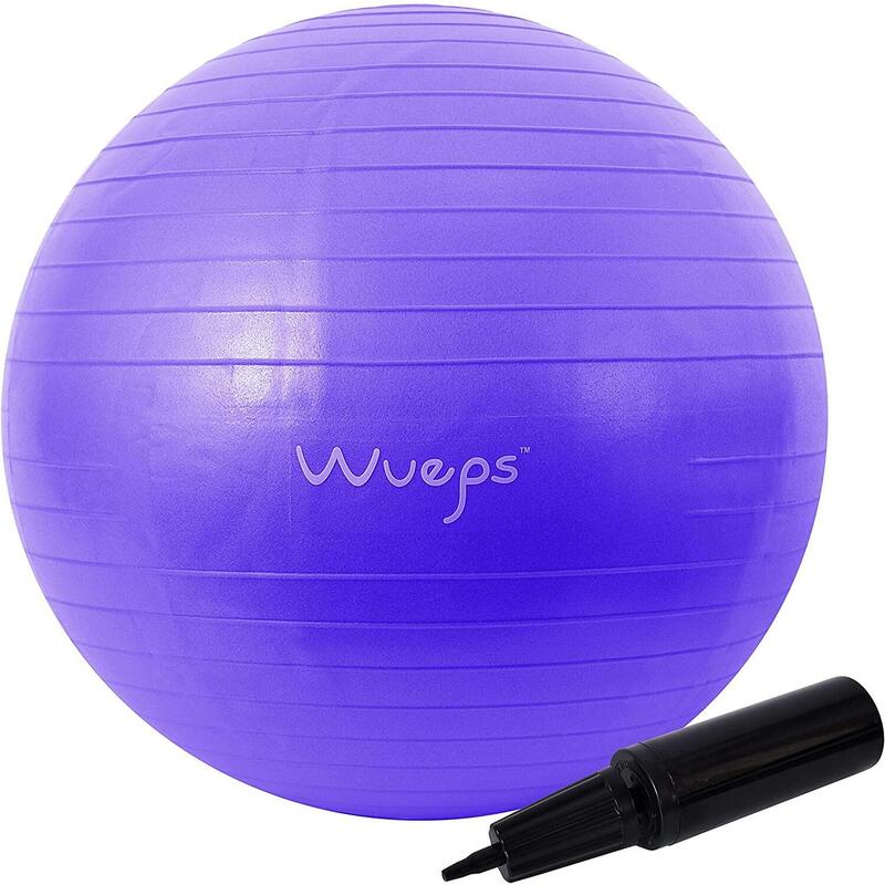 Ballon de Pilates et de yoga, résistant - 65cm Violet - gonfleur inclus