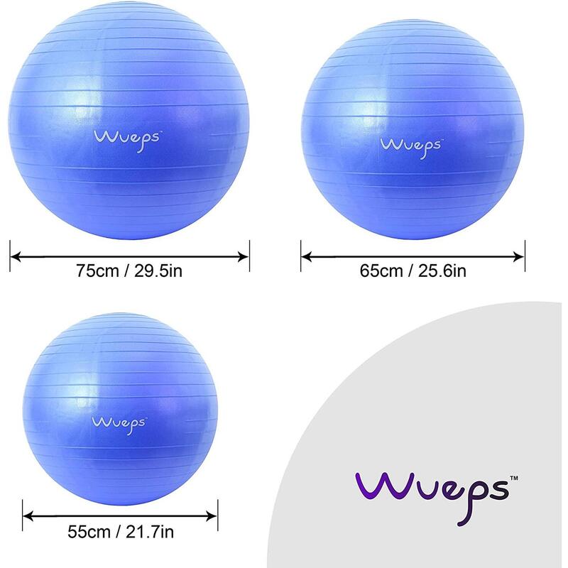 Ballon de Pilates et de yoga, résistant - 55cm Bleu - gonfleur inclus