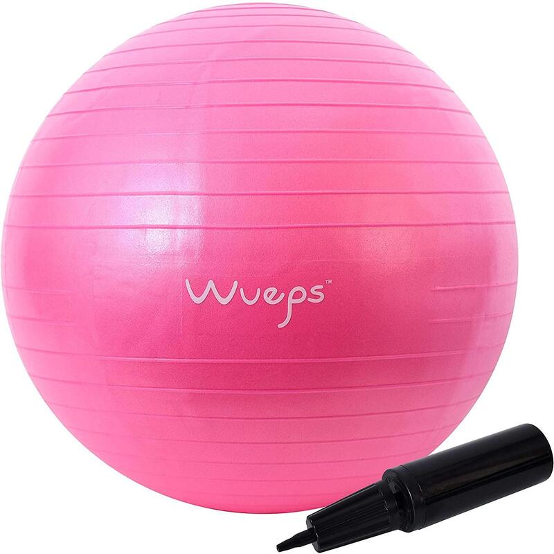 Ballon de Pilates et de yoga, très résistant - 65cm Rose - gonfleur inclus