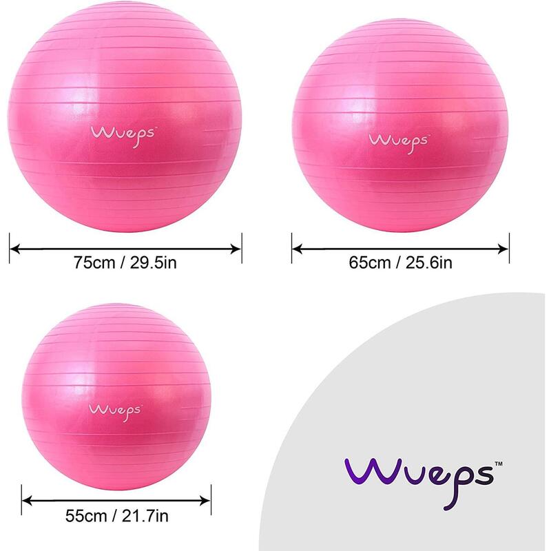 Pelota de pilates y yoga, muy resistente – 65cm Rosa - hinchador incluido