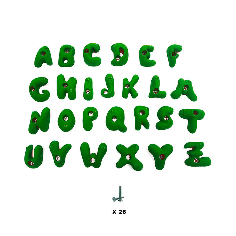 26 Prises escalade enfant - ALPHABET - Avec Visserie - Vert