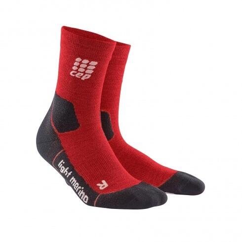 CEP Hiking Light Merino Mid-Cut Compressie -Rood/Zwart - Compressie sokken