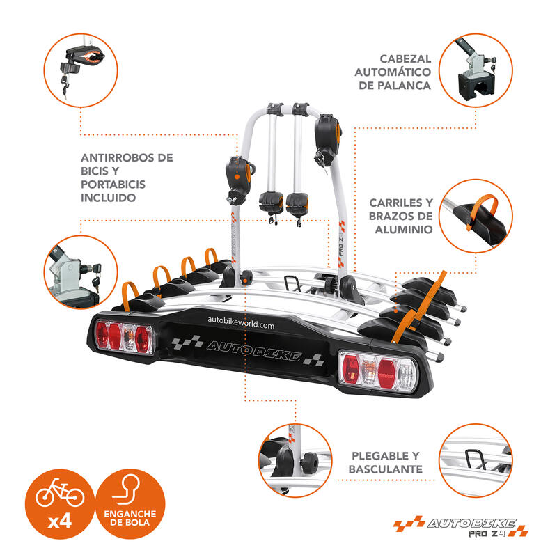 Portabicicletas bola remolque AUTOBIKE PRO Z4 4 bicicletas