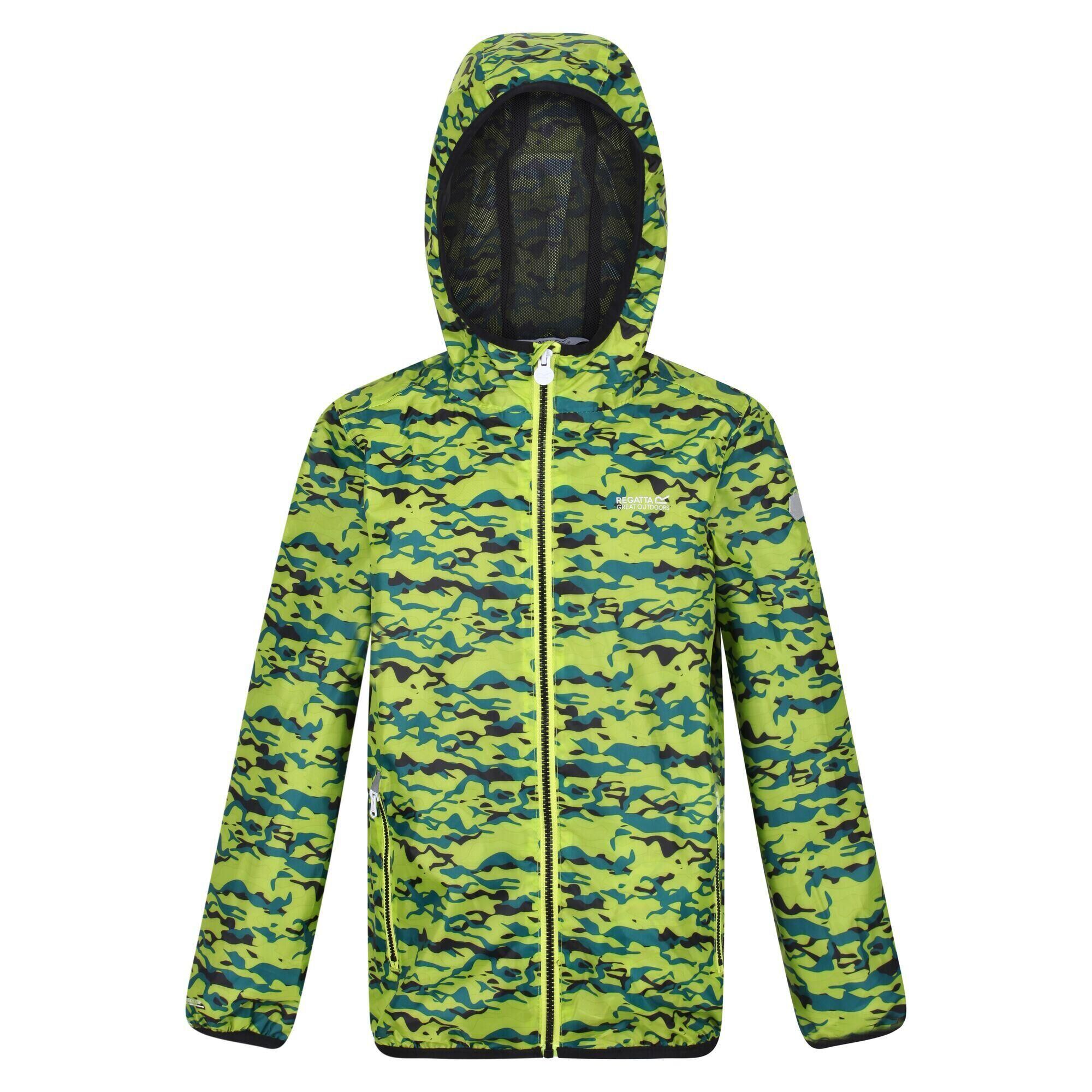 REGATTA Childrens/Kids Lever Camo Packaway Waterproof Jacket (Bright Kiwi)