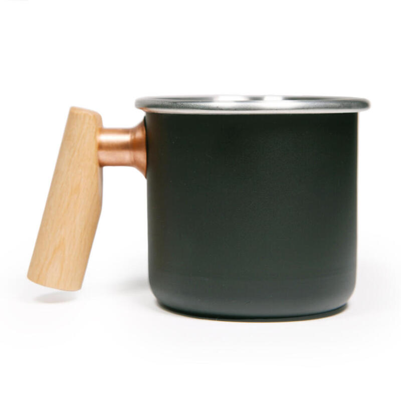 Stainless Camping Mug with Wood Handle – Black (Beech Wood)