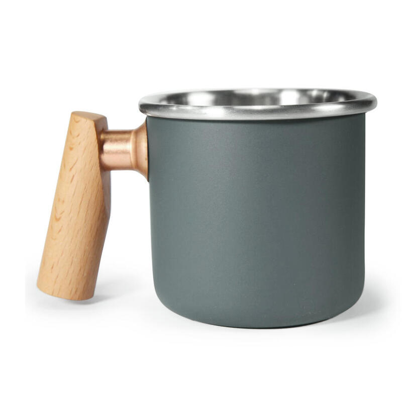 Stainless Camping Mug with Wood Handle – Navy Blue (Beech Wood)