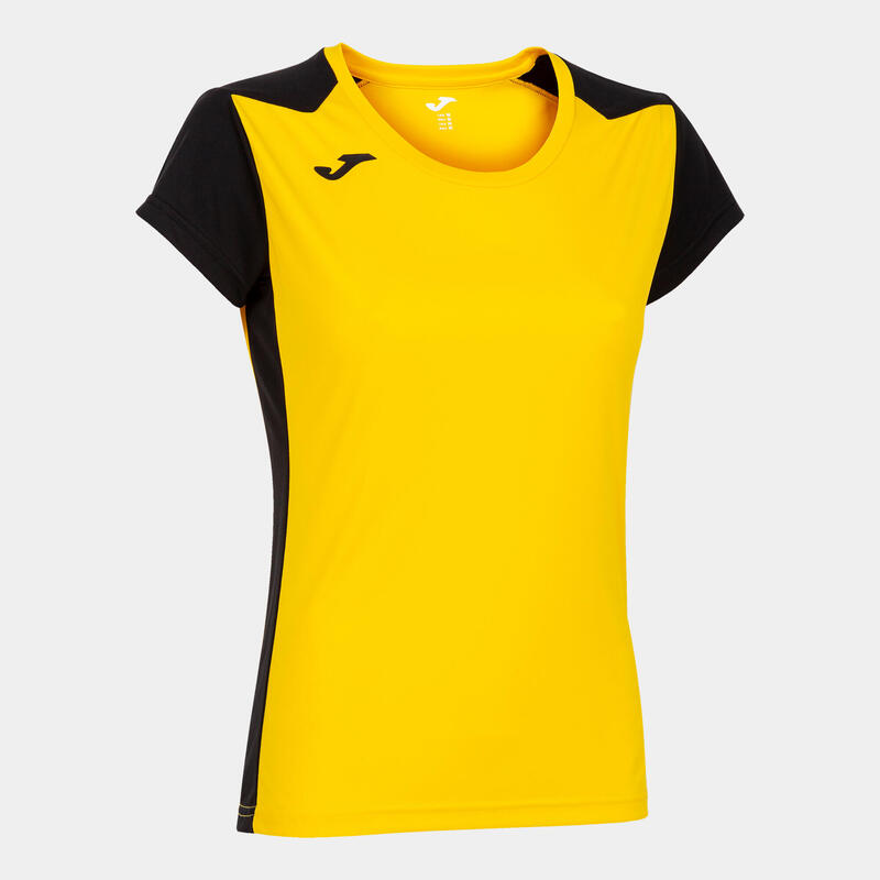 Camiseta Manga Corta Running Record II Mujer Amarillo Negro