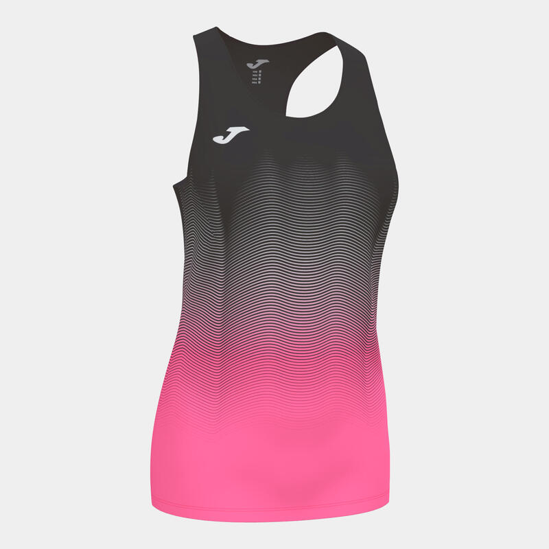 Camiseta tirantes running Mujer Elite vii negro rosa flúor blanco