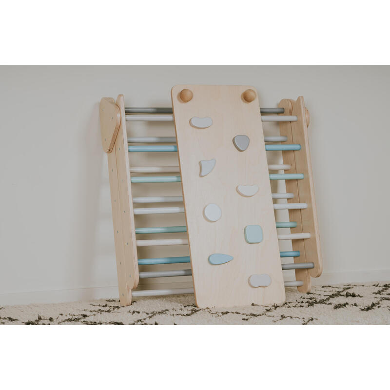 Kletterdreieck aus Holz mit Rampe/Rutsche, Pastell + Balance Board