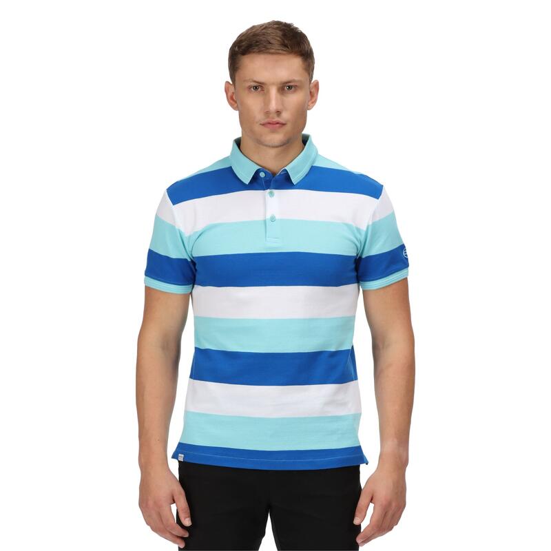 Heren Maxen Stripe Poloshirt (Antigua Blauw)