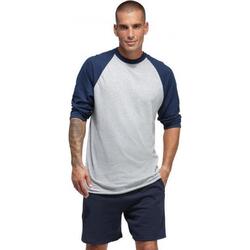 T-shirt de baseball - Classique - Manches 3/4 - bicolore - Adultes (Bleu)