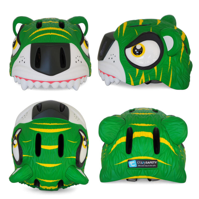 Crazy Safety Set-casco da bici bambini, lucchetto e campanello | Tiger Verde