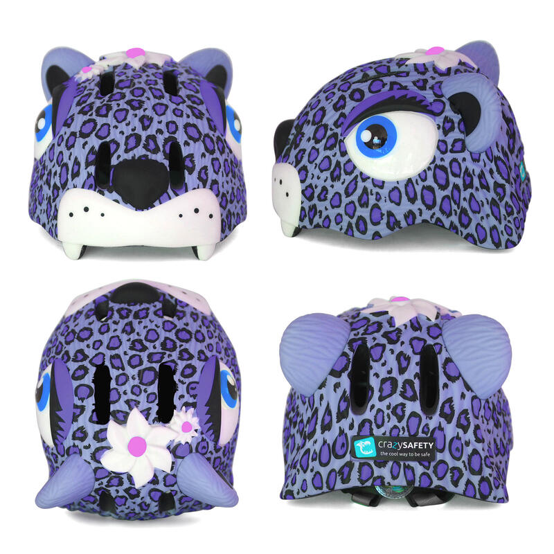 Casco da Bici per Bambini | Leopardo Viola | Crazy Safety | Omologato EN1078