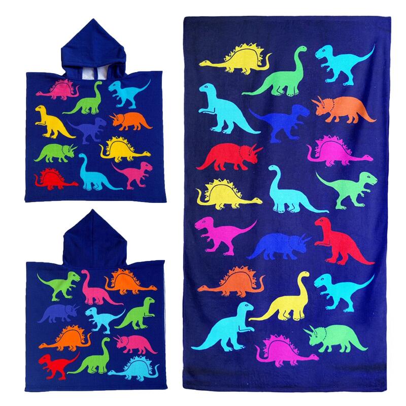 Pack poncho et serviette microfibre enfant Dino bleu