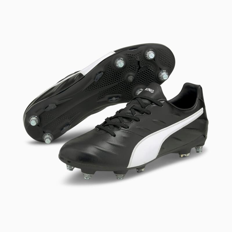 Chaussures de football King Pro 21 SG en cuir pour hommes (Noir/Blanc)