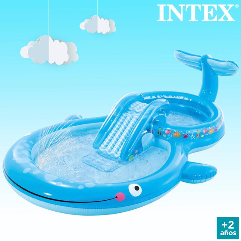 Piscina para crianças  baleia com escorregador de dispersão de água Intex