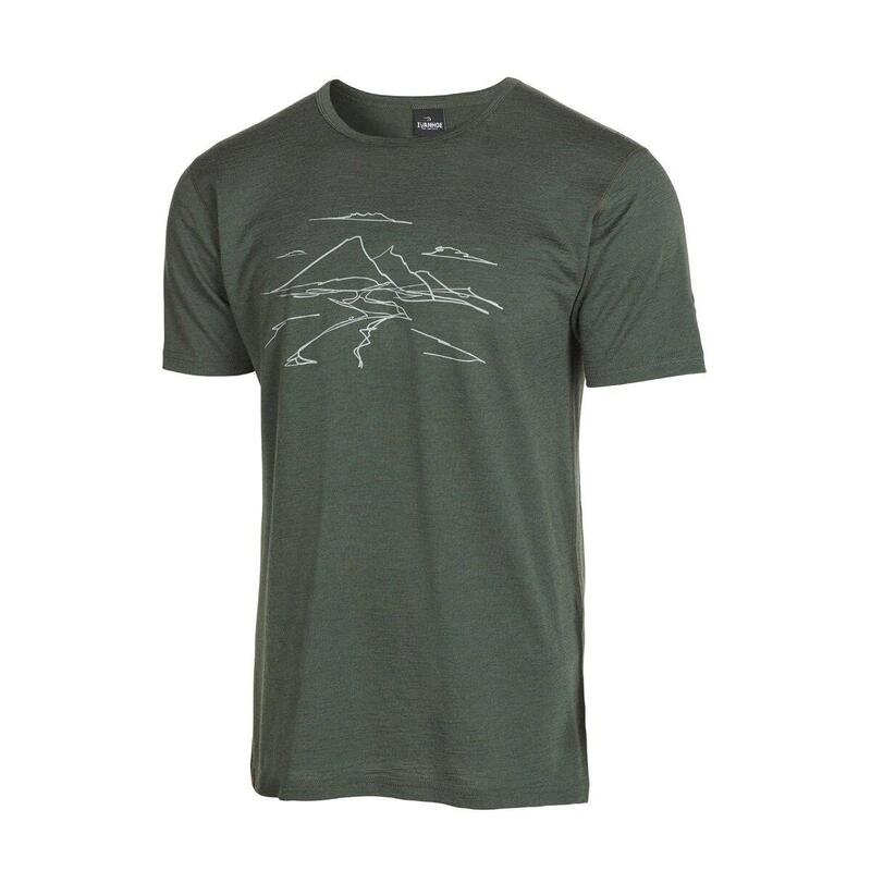 T-shirt Agaton Mountain pour homme - 100% laine mérinos - Vert