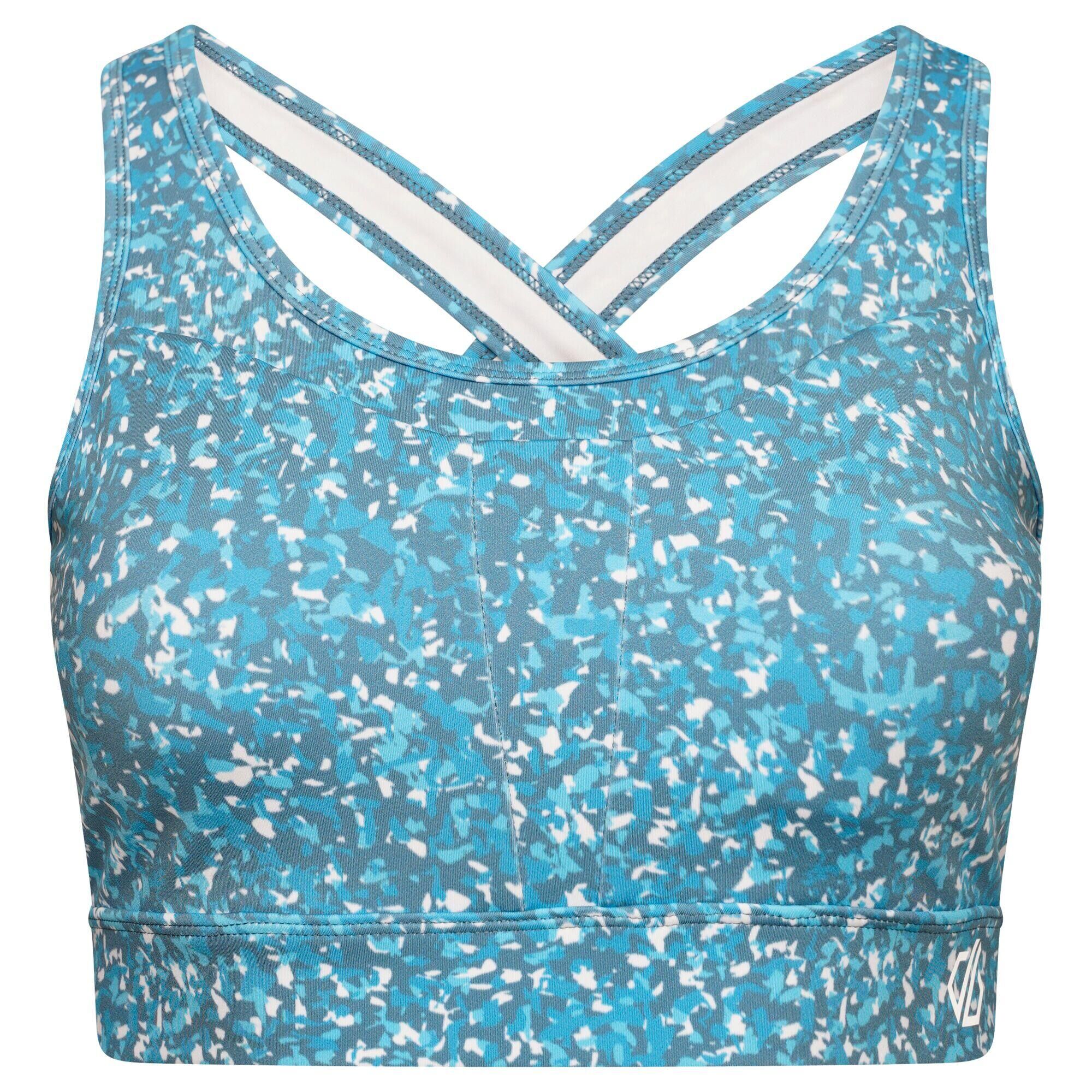 DARE 2B Womens/Ladies Mantra Fracture Print Recycled Sports Bra (Capri Blue)