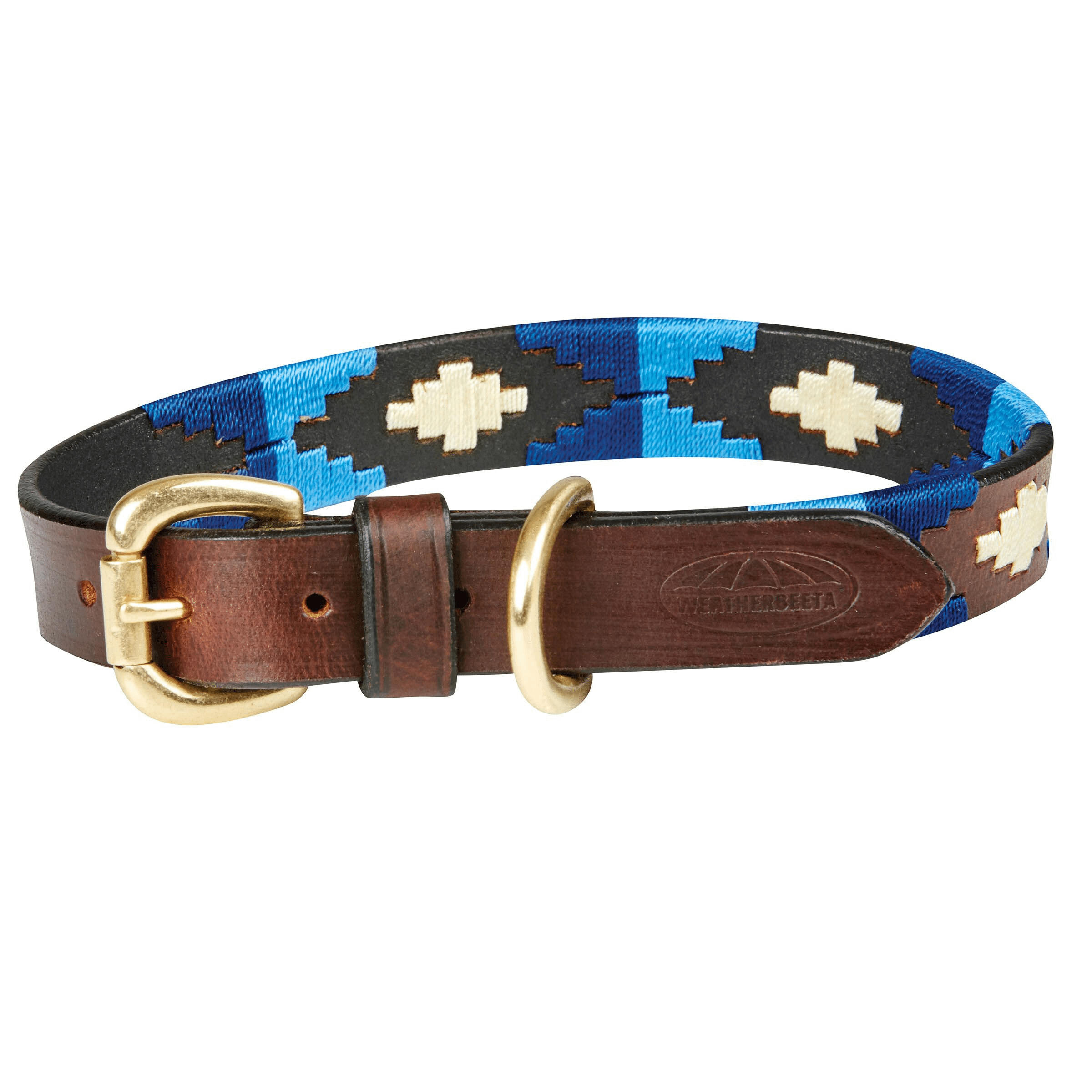 WEATHERBEETA Polo Leather Dog Collar (Cowdray Brown/Blue)
