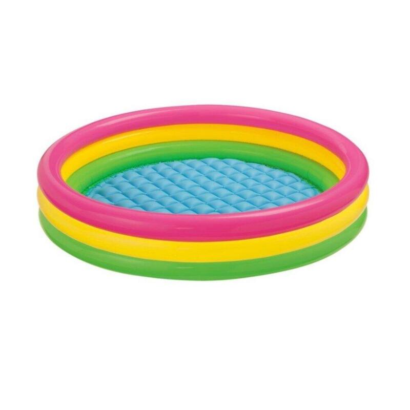 三色彩虹圓形充氣泳池