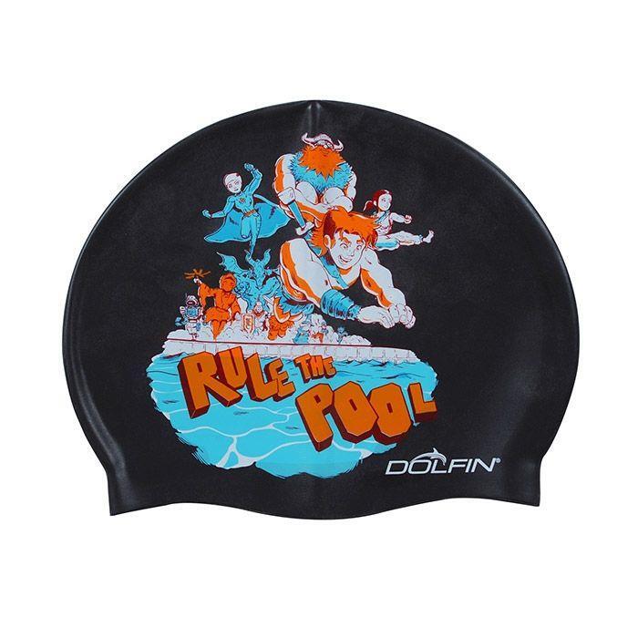 Dolfin Silicone Printed Caps Rule the Pool - Black 1/1