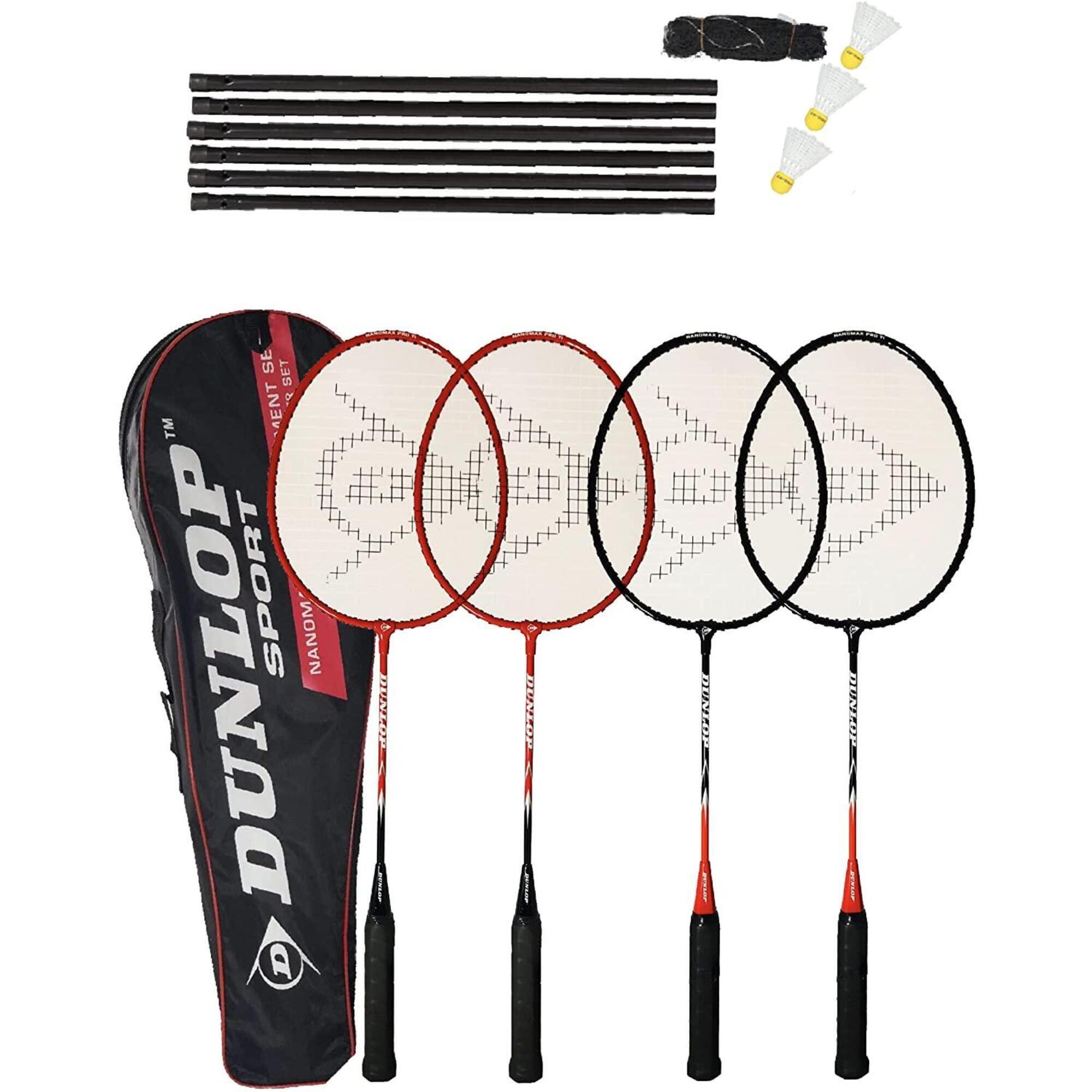 Dunlop Nanomax 4 Player Badminton Set (Rackets, Stakes, Net & Post) 1/1