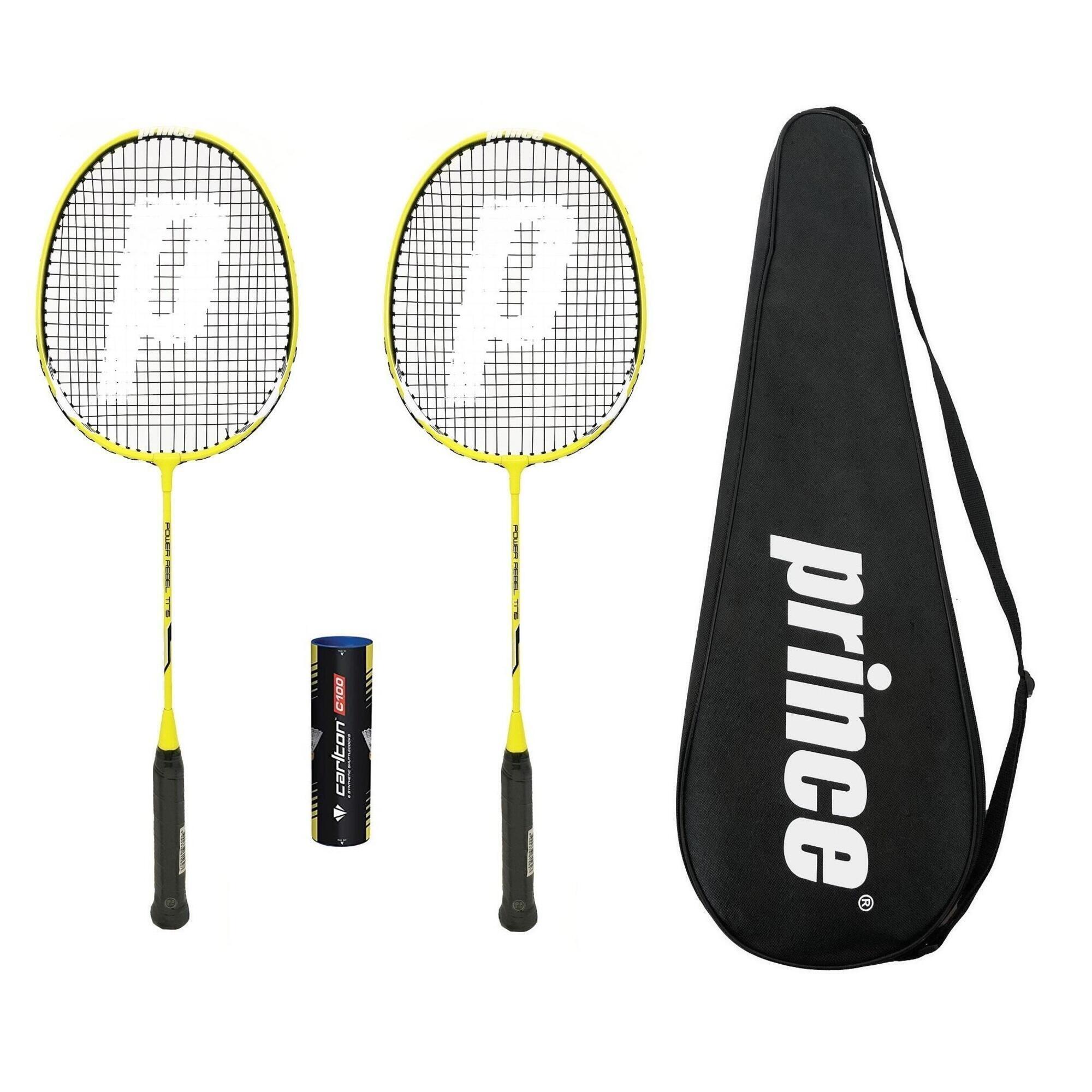 Prince Power Rebel Badminton Racke Twin Set, Covers & 6 Shuttles 1/3