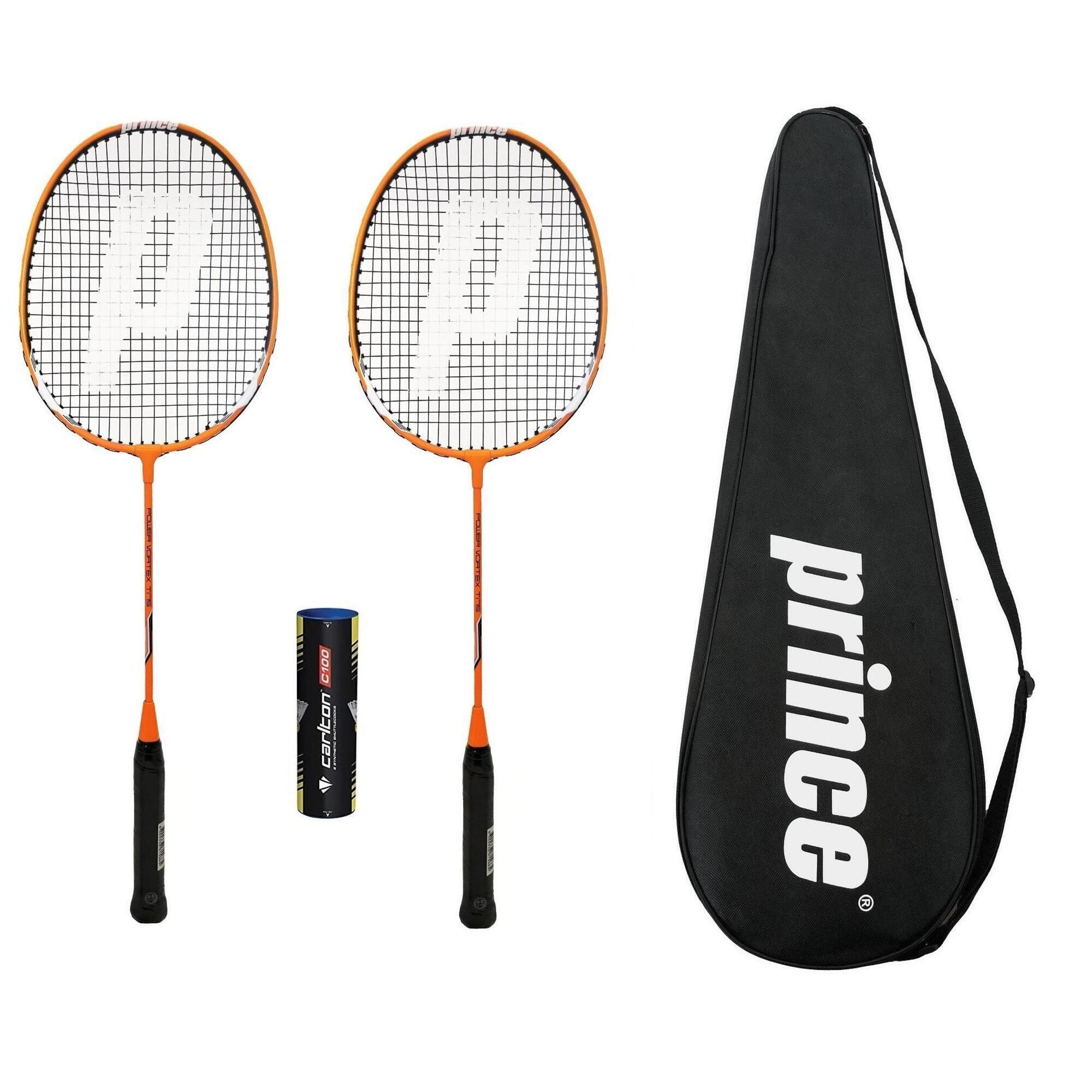 Prince Power Vortex Badminton Racket Twin Set, Covers & 6 Shuttles 1/3