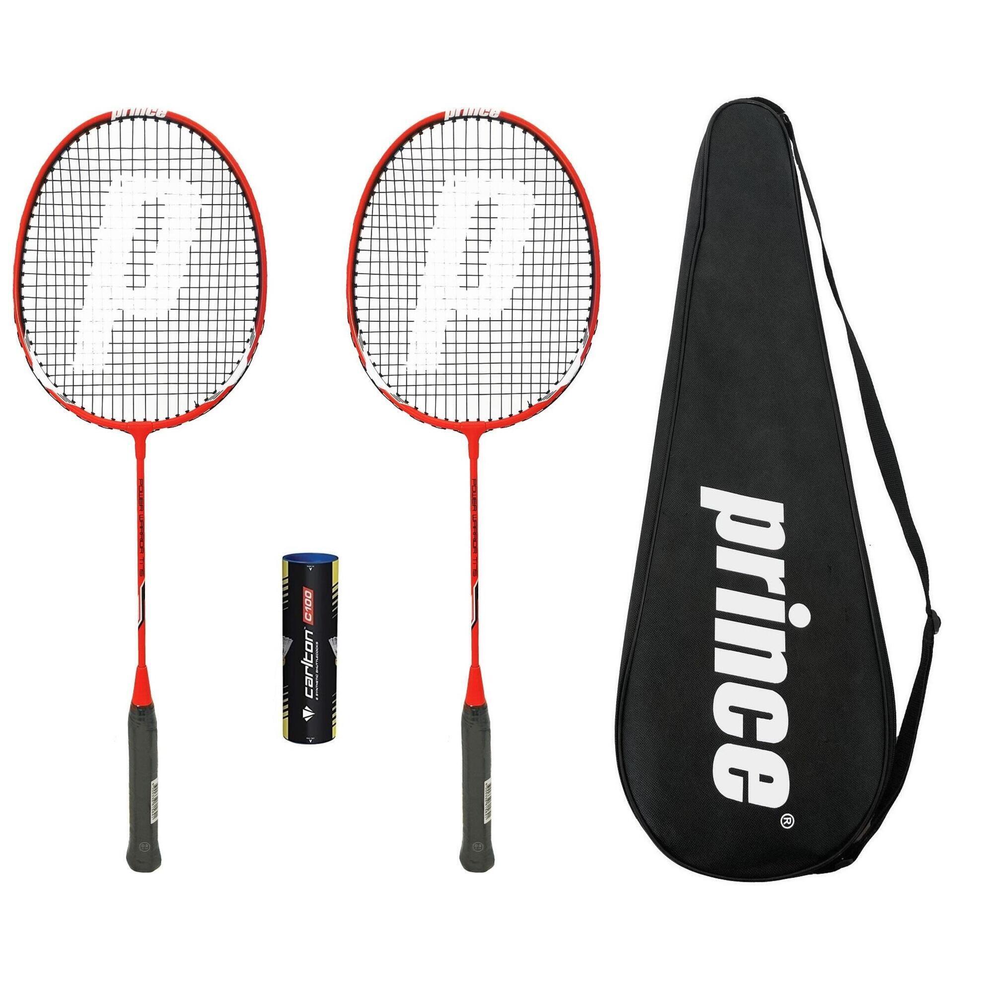 Prince Power Warrior Badminton Racket Twin Set, Cover & 6 Shuttles 1/2