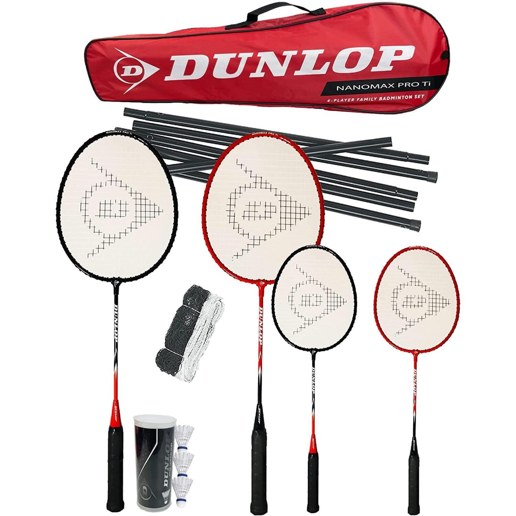 Dunlop Nanomax Pro Ti Family Badminton Set, inc 2 Adult, 2 Junior Rackets, Net, 1/1