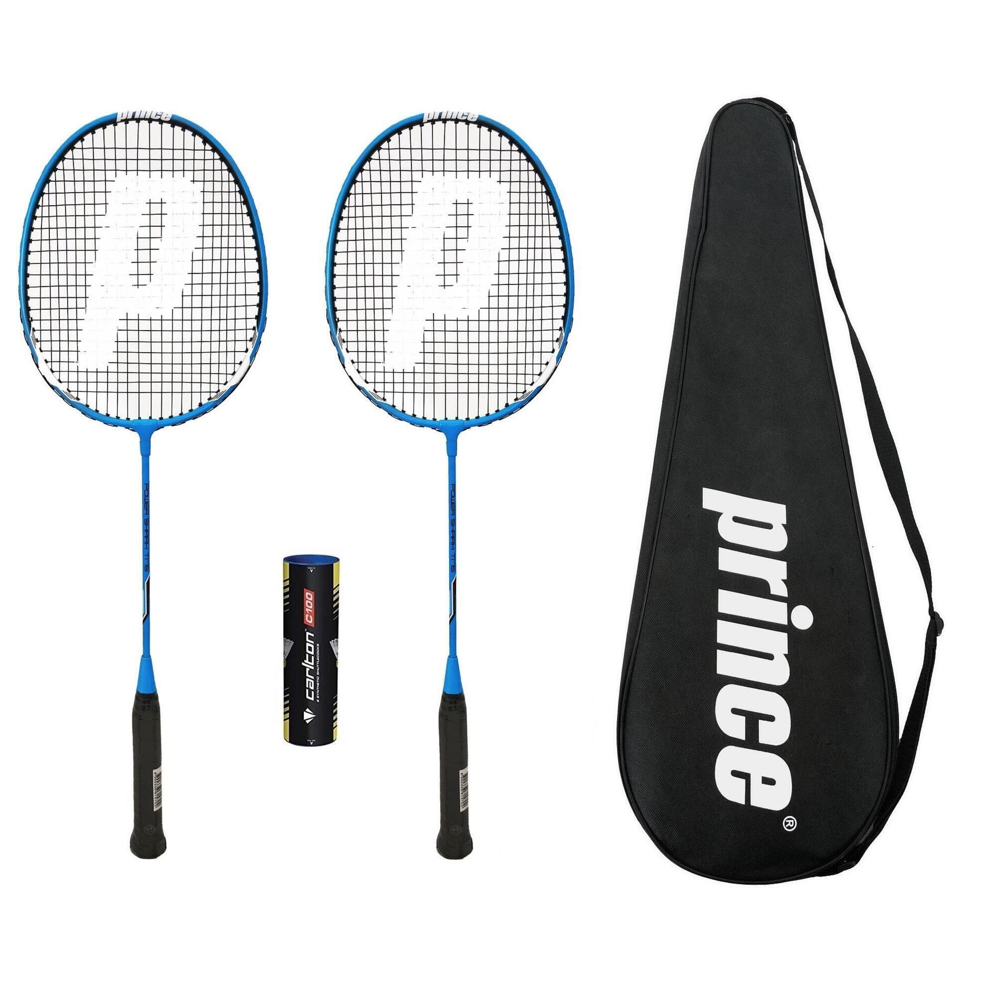 Prince Power Shark Badminton Racket Twin Set, Covers & 6 Shuttles 1/3