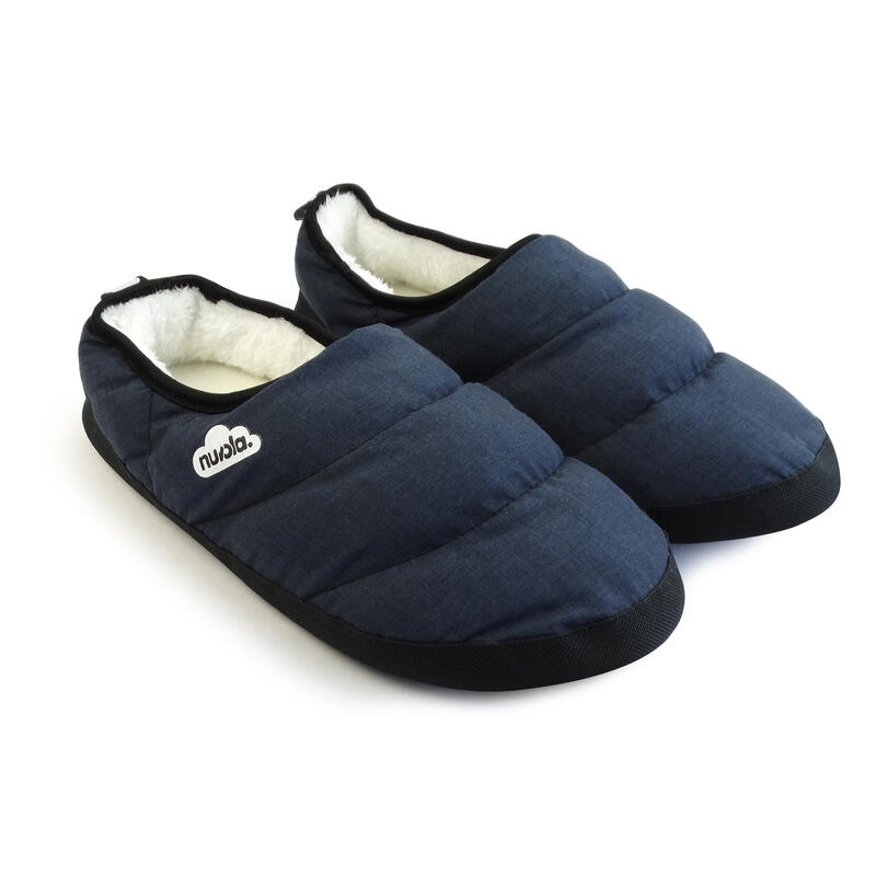 Chaussons unisex Nuvola de couleur bleu foncé avec semelle en caoutchouc