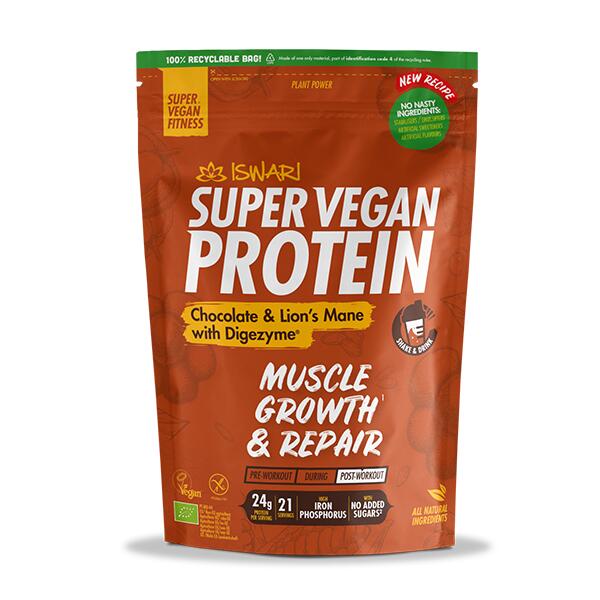 Proteína Vegana Iswari Super Vegan Protein Chocolate & Lion’s Mane con Digezyme®