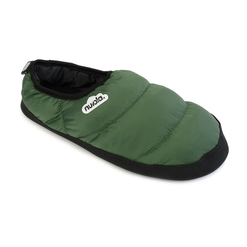 Chaussons unisex Nuvola de couleur vert militaire avec semelle en caoutchouc