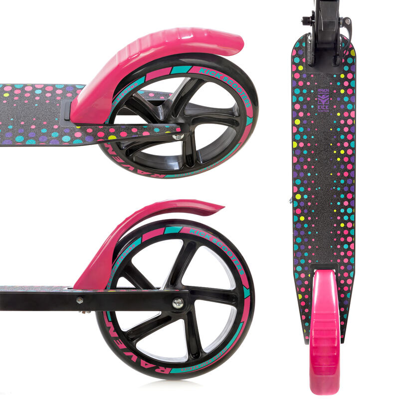 Scooter plegable con freno Dots 200mm Negro/Rosa