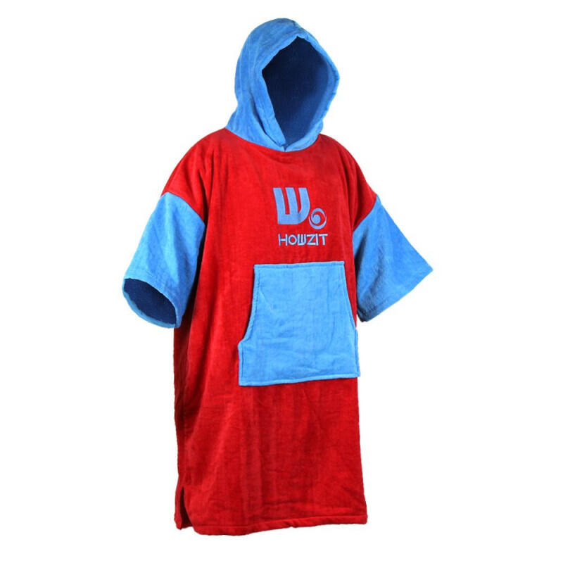 PONCHO DE ALGODÃO HOWZIT COM ACABAMENTO VELUDO - CORES VERMELHO/AZUL