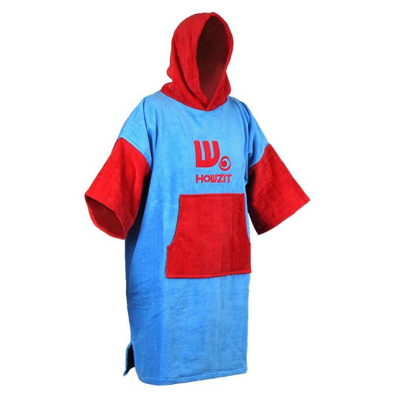 PONCHO HOWZIT EN COTON FINITION VELOURS - COLORIS BLEU/ROUGE