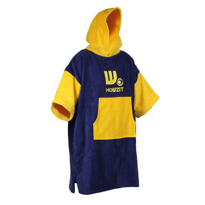 PONCHO HOWZIT IN COTONE FINITURA VELLUTO - COLORE BLU/GIALLO