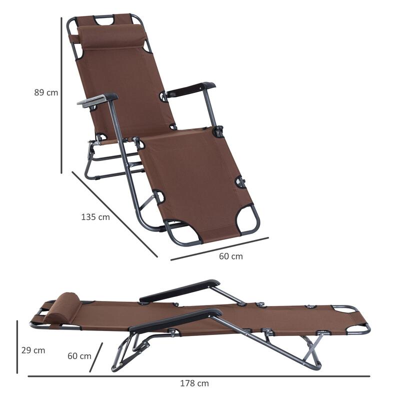 Tumbona Reclinable Outsunny 135x60x89cm Marrón