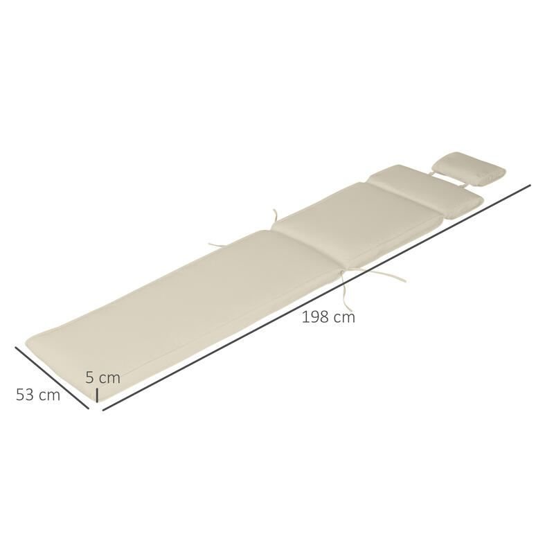 Cojín para Tumbona de Exterior Outsunny 198x53x5 cm Crema