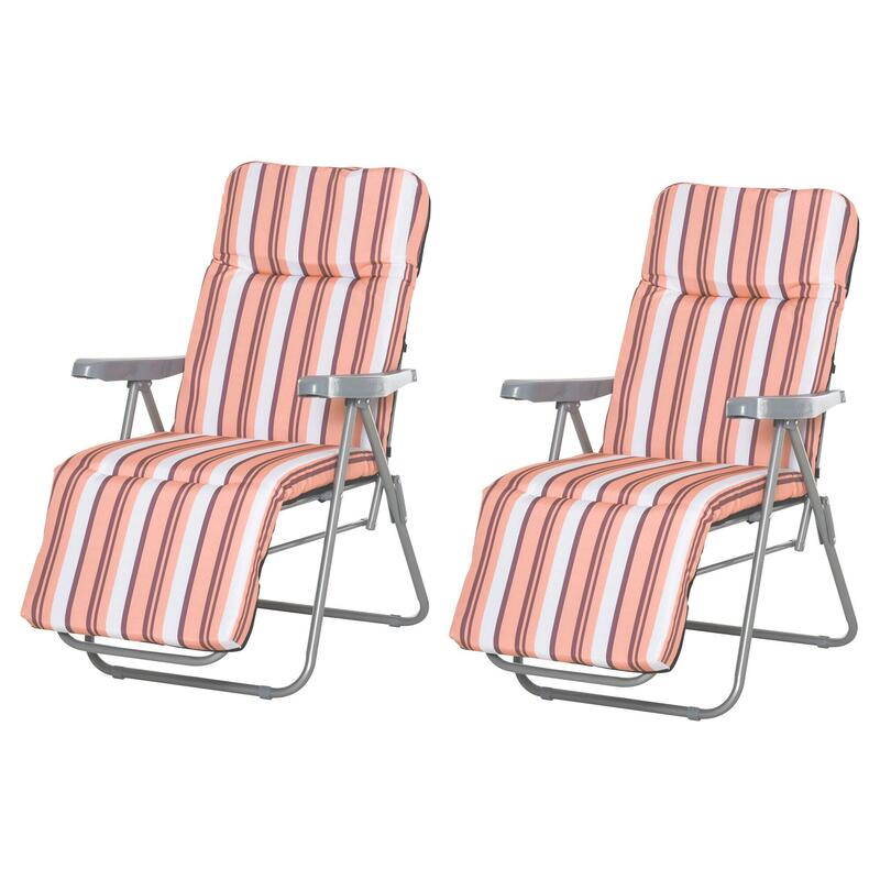 Cadeiras de praia Dobráveis Encosto Ajustável 60x75x102cm Laranja Branco