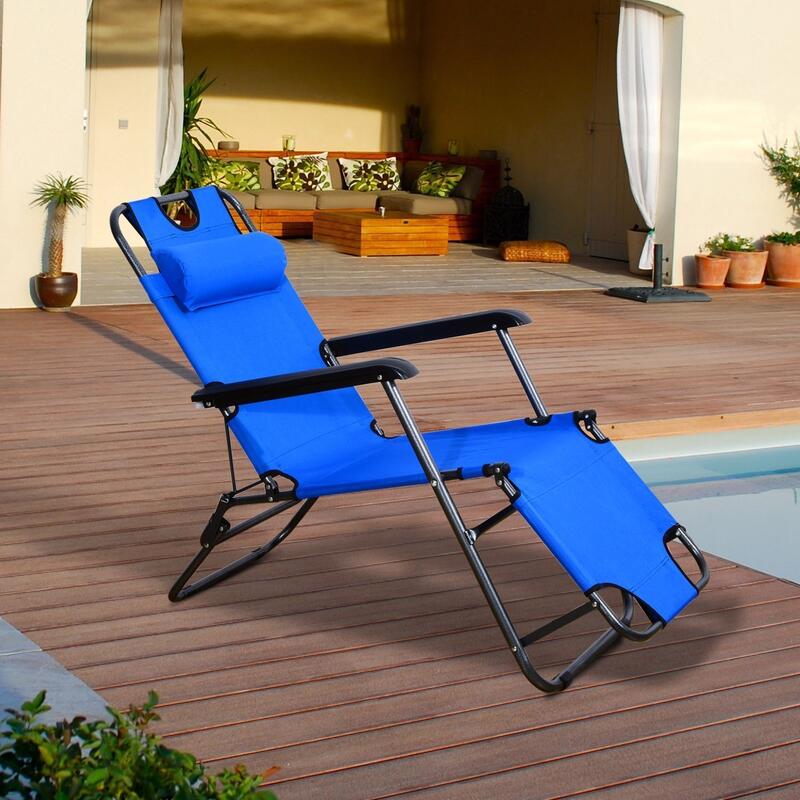 Tumbona Plegable y Reclinable Outsunny 118x60x80 cm Azul