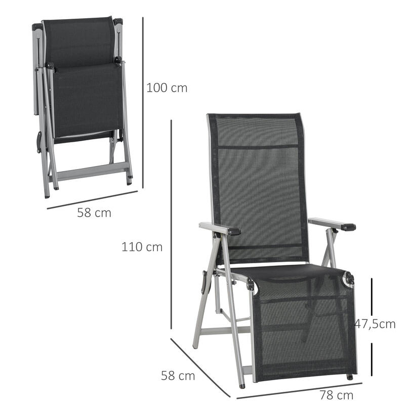 Tumbona Reclinable Outsunny 78x58x110 cm Negro