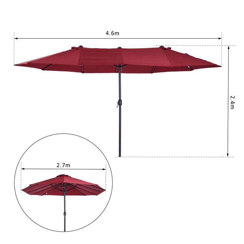 Chapéu de Sol Duplo 460x270x240 cm Vinho Outsunny