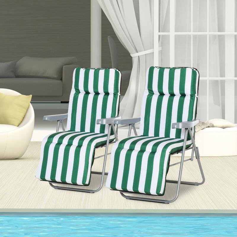 Outsunny Conjunto de 2 Cadeiras de praia 60x75x102cm Verde Branco
