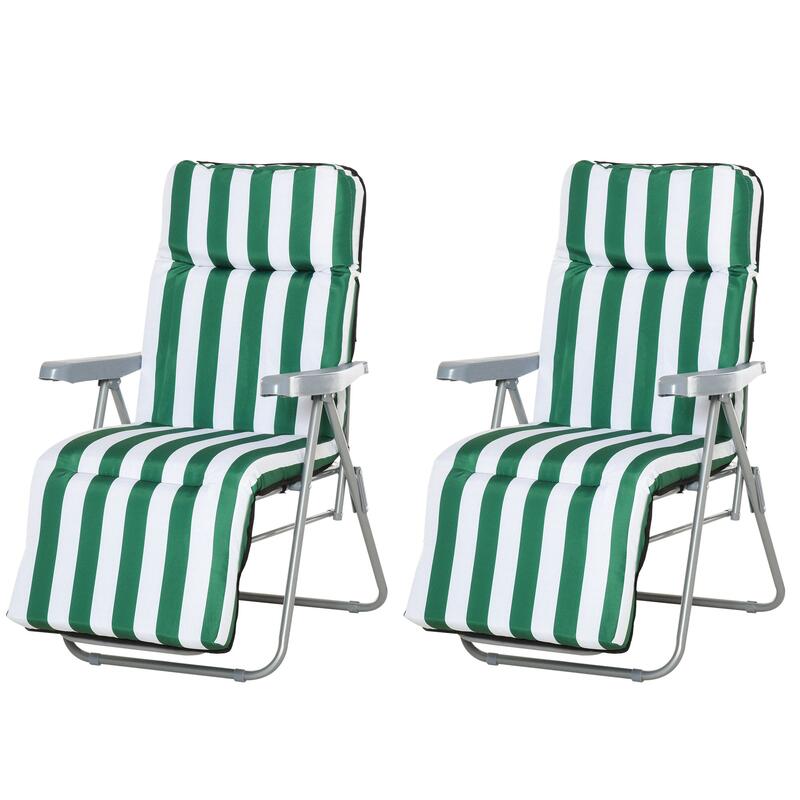 Outsunny Conjunto de 2 Cadeiras de praia 60x75x102cm Verde Branco