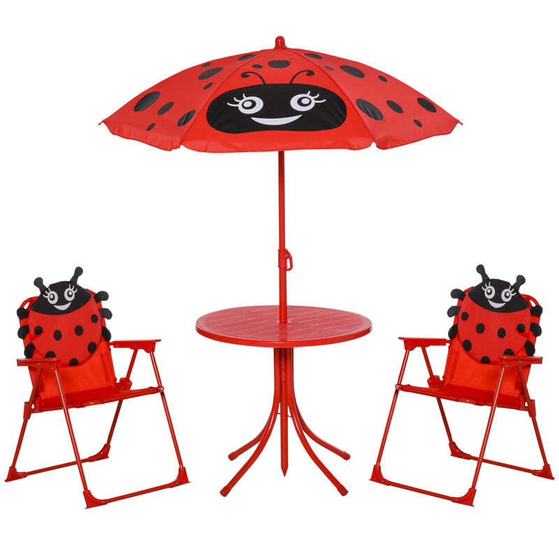 Mesa y sillas plegable infantil con sombrilla Outsunny Ø50x46 cm rojo