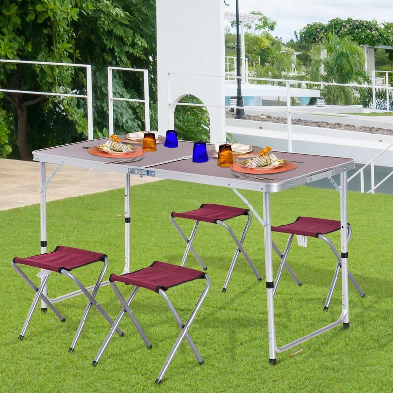 Mesa de Acampamento 120x60x69cm Marrom e Vermelho Outsunny