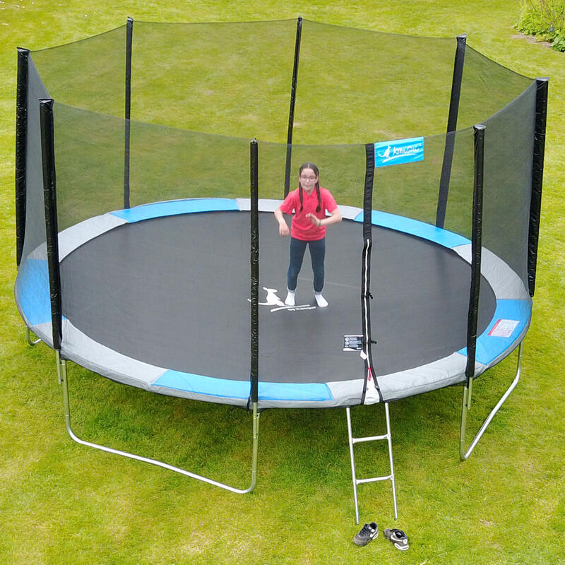 Trampoline 430cm vert / bleu+ filet + échelle + bâche